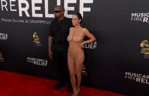 bianca censori nude showing boops and pussy in fully transparant cloth at grammy awards 2025 starlust 11