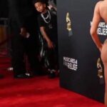 bianca censori nude showing boops and pussy in fully transparant cloth at grammy awards 2025 starlust 12