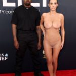 bianca censori nude showing boops and pussy in fully transparant cloth at grammy awards 2025 starlust 3