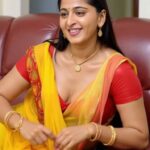 anushka shetty big boops and thighs and navel piercing unseen ai pics in saree (15)