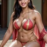 anushka shetty big boops and thighs and navel piercing unseen ai pics in saree (33)