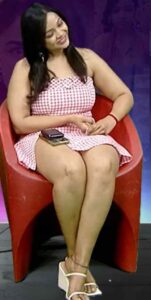 nithya shetty big thick thighs show in mini skirt @ viral prapancham movie interview starlust (15)