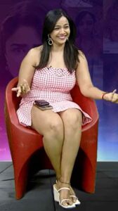 nithya shetty big thick thighs show in mini skirt @ viral prapancham movie interview starlust (2)