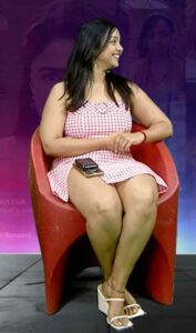 nithya shetty big thick thighs show in mini skirt @ viral prapancham movie interview starlust (41)