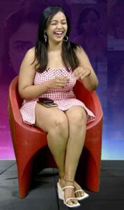 nithya shetty big thick thighs show in mini skirt @ viral prapancham movie interview starlust (43)