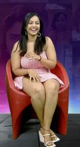 nithya shetty big thick thighs show in mini skirt @ viral prapancham movie interview starlust (44)