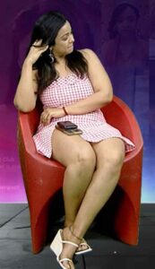 nithya shetty big thick thighs show in mini skirt @ viral prapancham movie interview starlust (49)