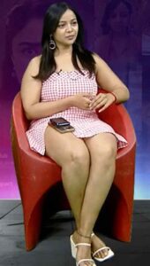 nithya shetty big thick thighs show in mini skirt @ viral prapancham movie interview starlust (7)