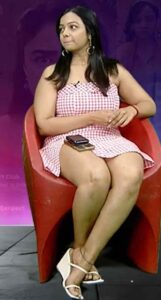 nithya shetty big thick thighs show in mini skirt @ viral prapancham movie interview starlust (9)