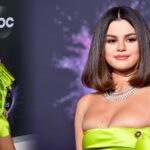 selena gomez hot big cleavage and thighs show in green bodycon