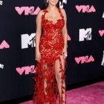 selena gomez hot cleavage and thighs show in red gown (7)