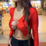 sherlyn chopra big boops show in street in red shirt starlust (1)