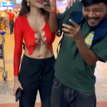 sherlyn chopra big boops show in street in red shirt starlust (2)