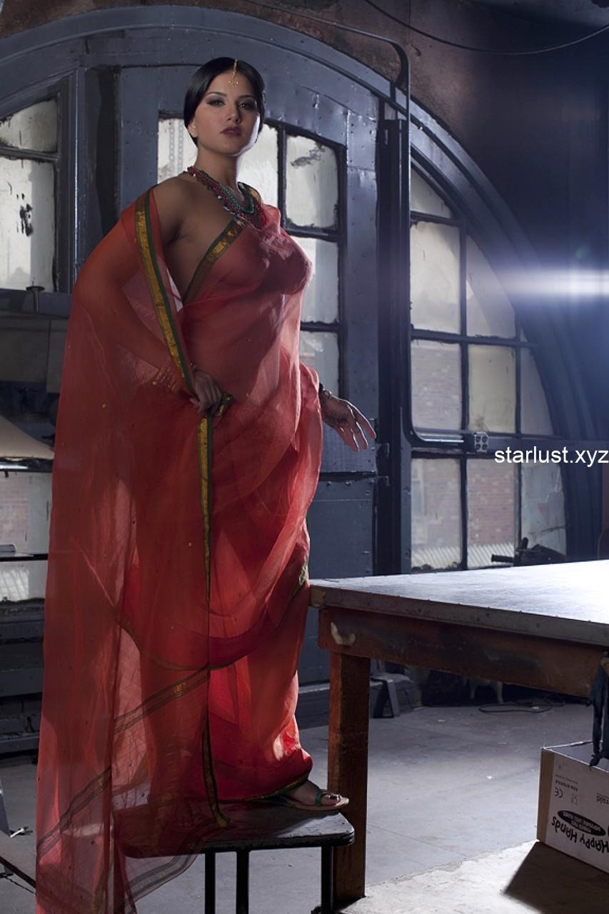 sunny leone nude show in sheer saree hot photoshoot showing boops and pussy (1)