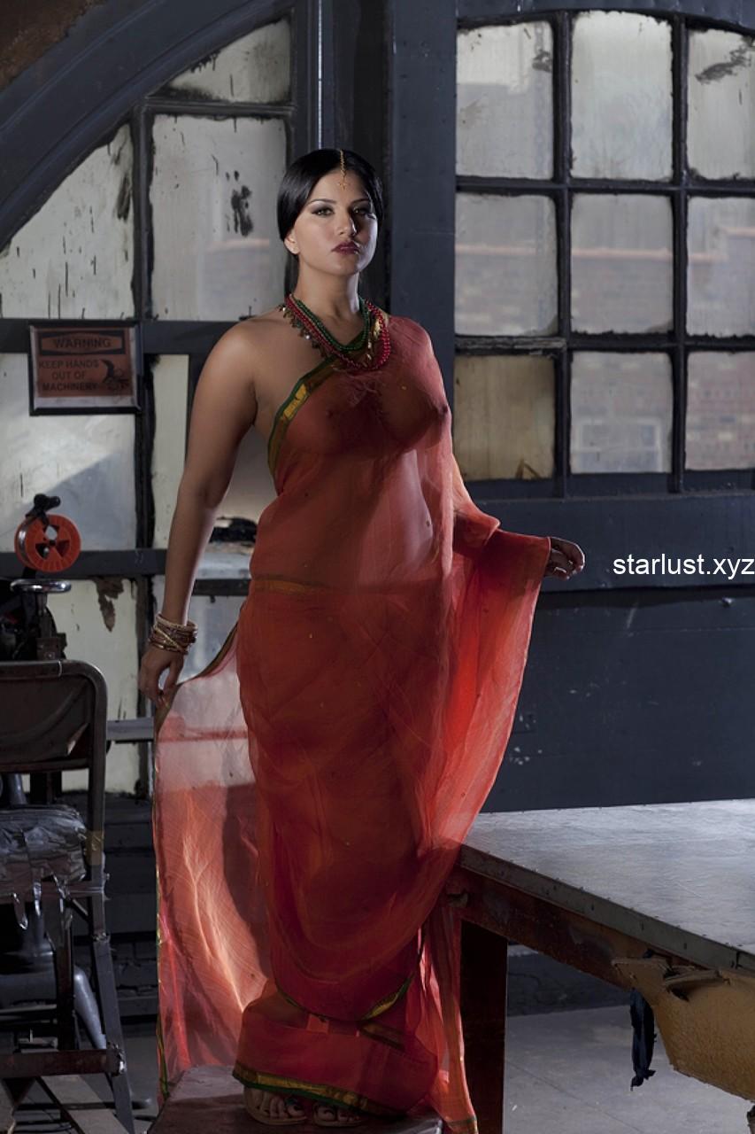 sunny leone nude show in sheer saree hot photoshoot showing boops and pussy (10)