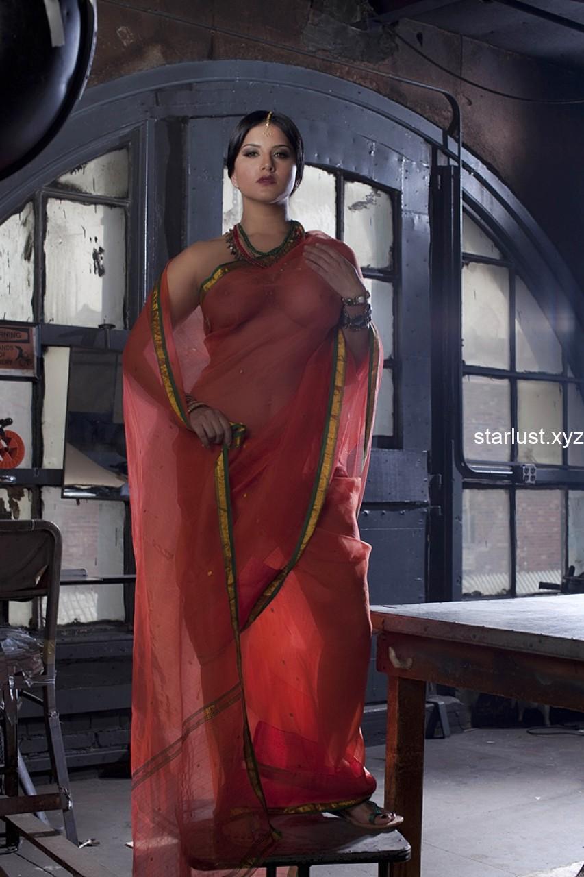 sunny leone nude show in sheer saree hot photoshoot showing boops and pussy (2)