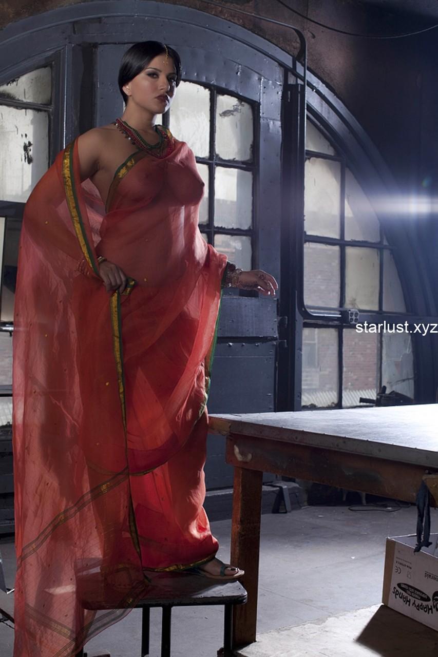 sunny leone nude show in sheer saree hot photoshoot showing boops and pussy