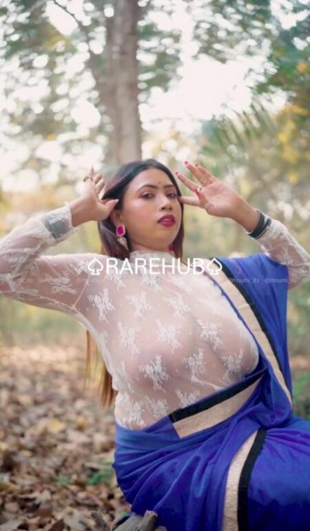 Moumi Showing Boobs through Net Blouse in Outdoor Photoshoot App Content (12)