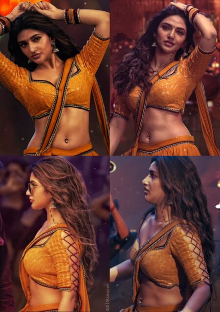 sreeleela hot navel piercing and sexy expressions HD image from mass jatara movie starlust (39)