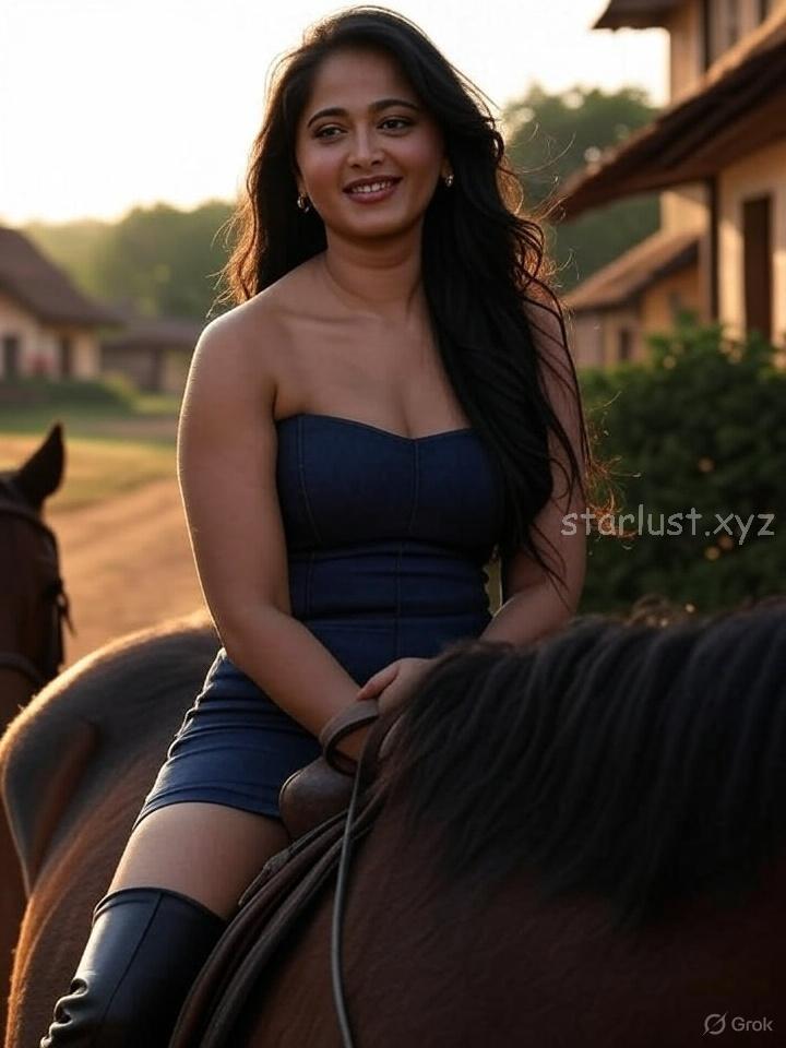 Anushka shetty hot ai images in mini bodycon exposing cleavage and thighs crossed legs HD-starlust (13)