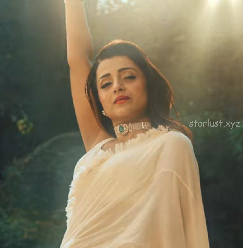 Trisha hot in white sleeveless saree from sugarbaby thuglife movie-starlust (15)