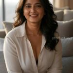 anushka shetty wearing only white shirt showing cleavage navel and thighs HD ai images-starlust (11)