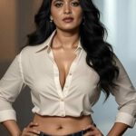 anushka shetty wearing only white shirt showing cleavage navel and thighs HD ai images-starlust (28)