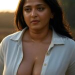 anushka shetty wearing only white shirt showing cleavage navel and thighs HD ai images-starlust (5)
