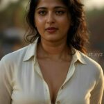 anushka shetty wearing only white shirt showing cleavage navel and thighs HD ai images-starlust (7)