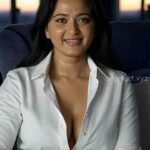 anushka shetty wearing only white shirt showing cleavage navel and thighs HD ai images-starlust (9)